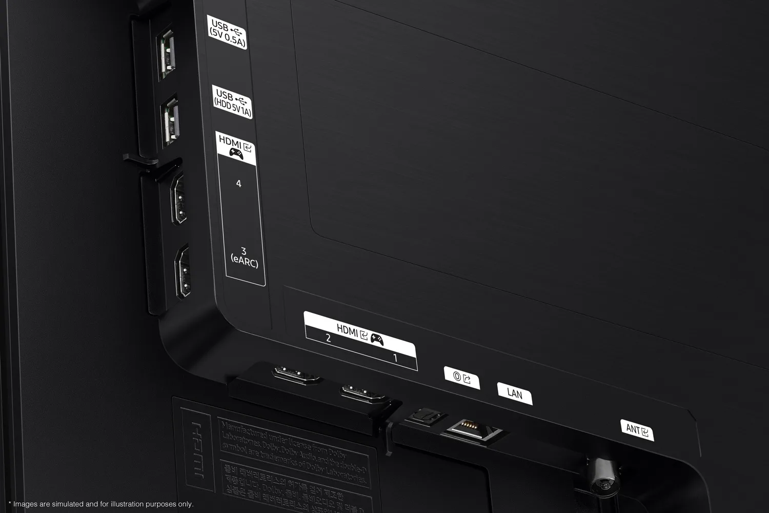טלוויזיית OLED 77 אינץ׳ Samsung 77S85H, פאנל אחורי וחיבורים