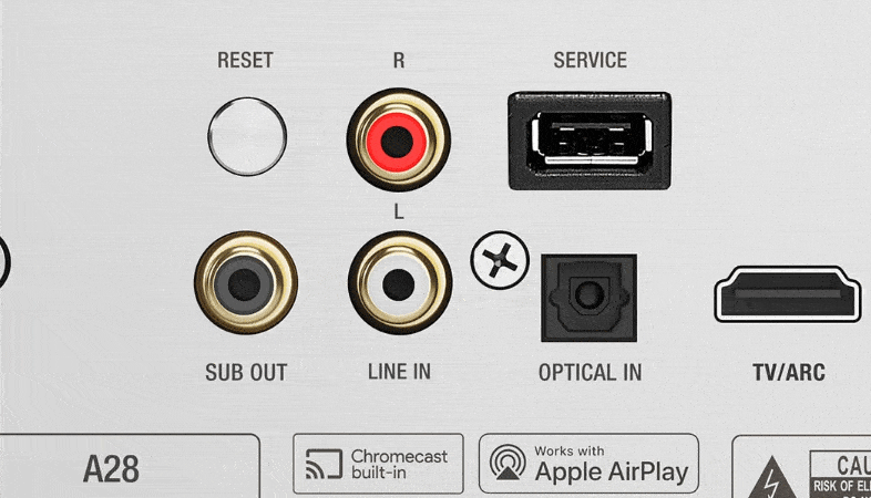זוג רמקולי מדף מוגברים Audio Pro A28, לוח החיבורים