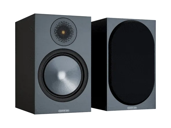 זוג רמקולי מדף Monitor Audio Bronze 100, בצבע שחור, עם גריל ובלעדיו