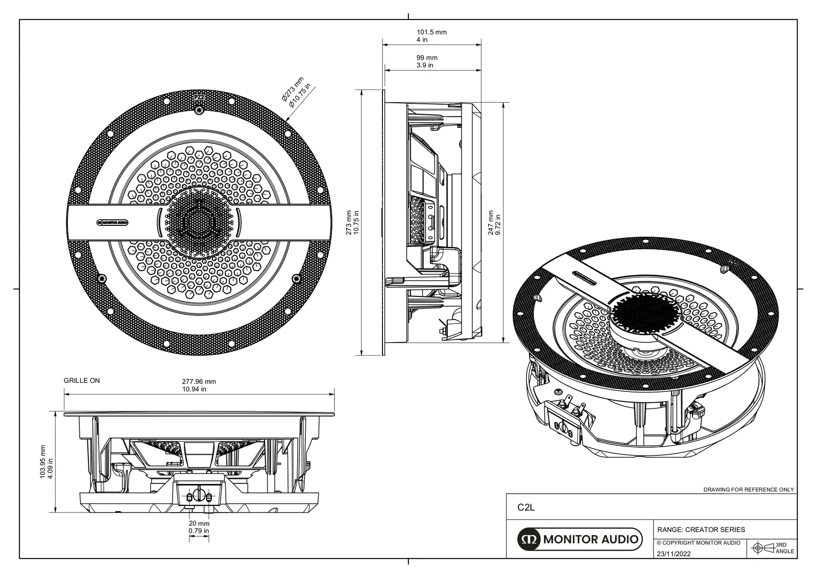 מידות Monitor Audio C2L