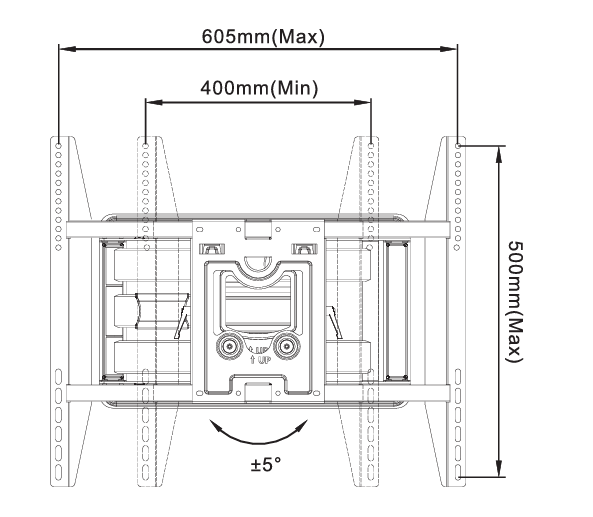 זרוע מפרקית לטלוויזיה Audio Line NB-SP2, שרטוט מידות