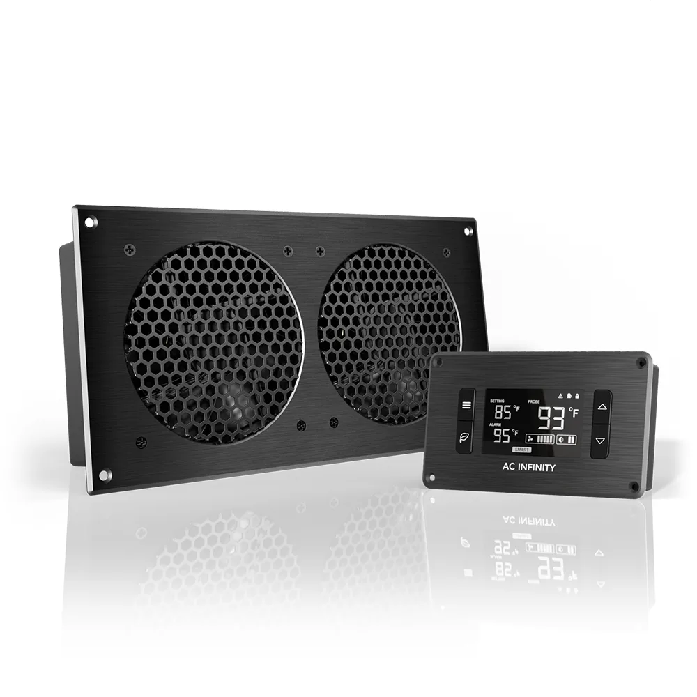 מאוורר כפול לארון AV ובקר טמפרטורה AC Infinity AIRPLATE T7, מבט קדמי