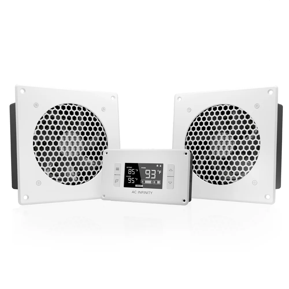 זוג מאווררים לארון AV ובקר טמפרטורה AC Infinity AIRPLATE T8, מבט קדמי