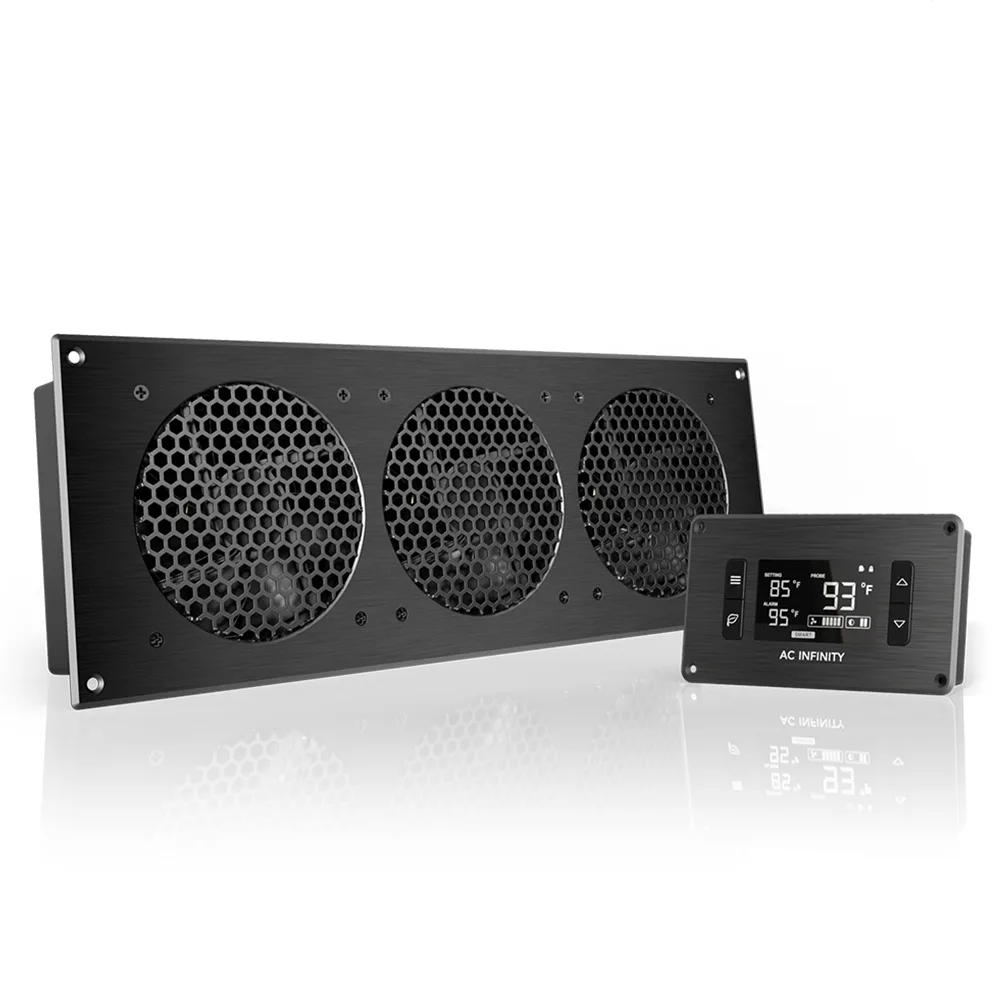 מאוורר משולש לארון AV ובקר טמפרטורה AC Infinity AIRPLATE T9, מבט קדמי
