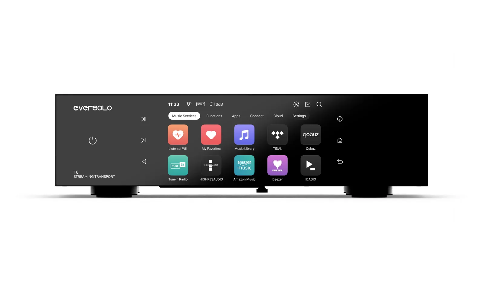 טרנספורט סטרימינג Eversolo T8, מבט מלפנים