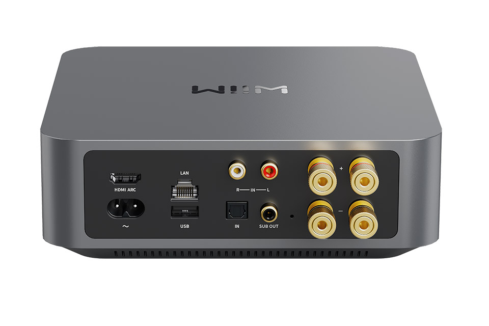 מגבר סטרימינג WiiM Amp, מבט מאחור עם החיבורים