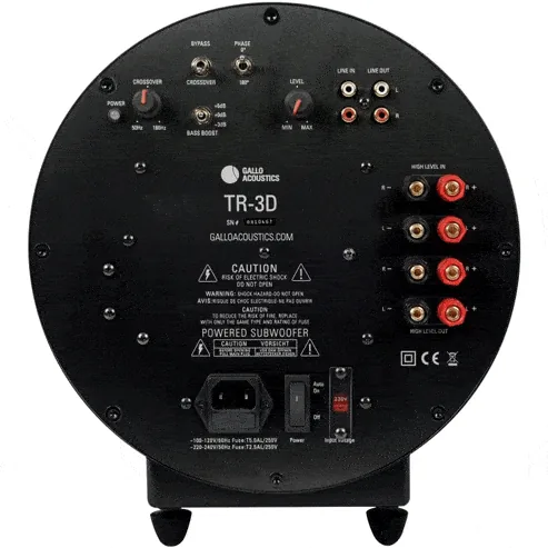 סאבוופר אקטיבי 10″ Gallo Acoustics TR-3D, מבט מאחור עם החיבורים