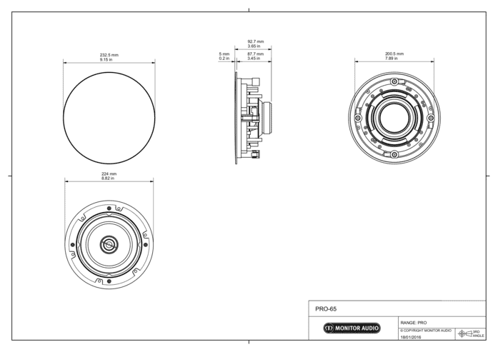 מידות חיתוך Monitor Audio PRO-65